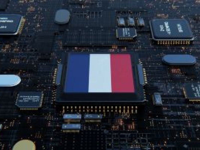 Processeur, CPU ou puce informatique aux couleurs du drapeau de la France