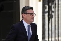 British Prime Minister Andy Burnham outside Downing Street